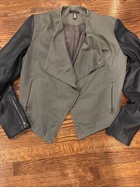 Aqua Moto Jacket with Cotton Core and Leather Sleeves In Size Medium